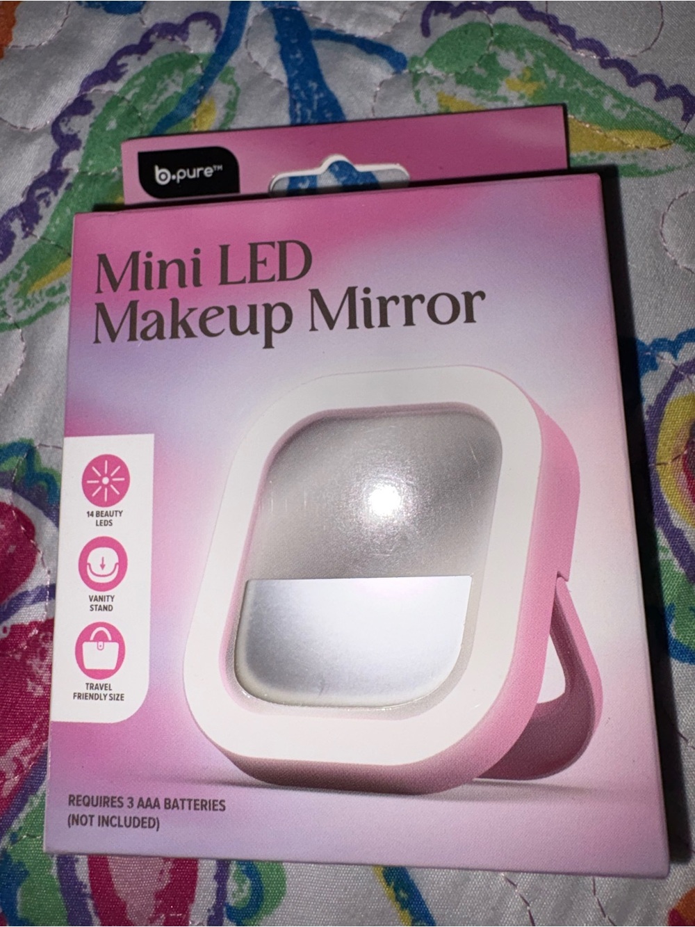 b.pure Mini LED Makeup Mirror — Pink Portable Vanity Mirror